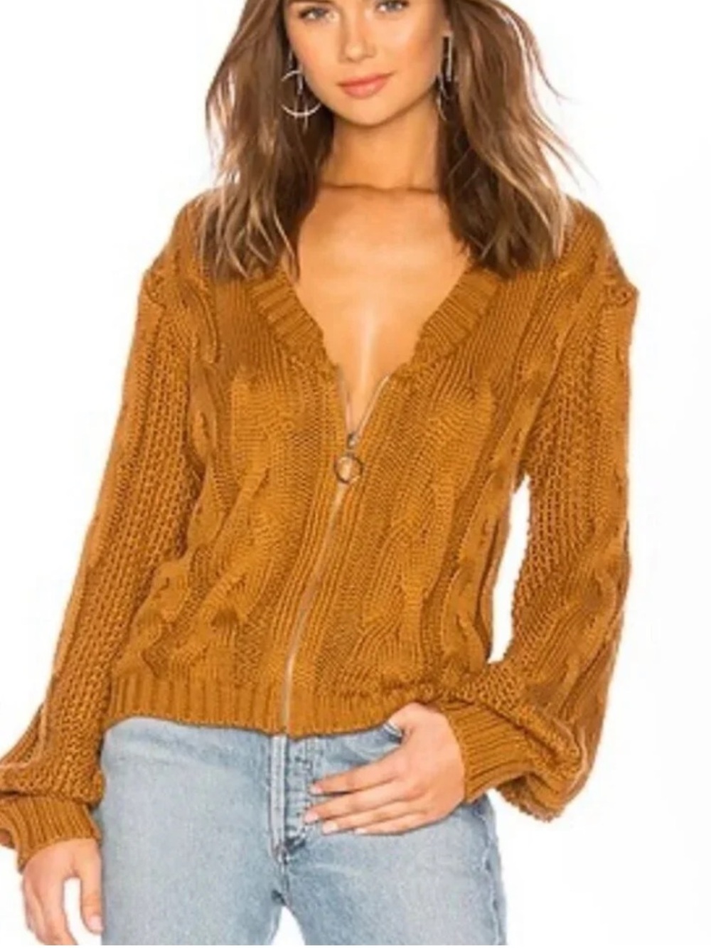 For Love And Lemons Navy Cable V-Neck Zip Sweater - Picture 9 of 9